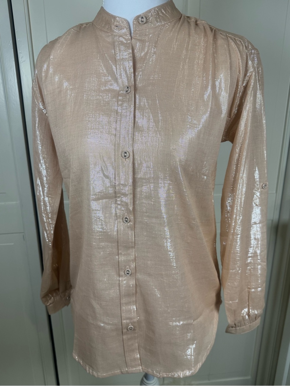 Suzie Kondi Metallic Peach Button-Down Blouse NWT